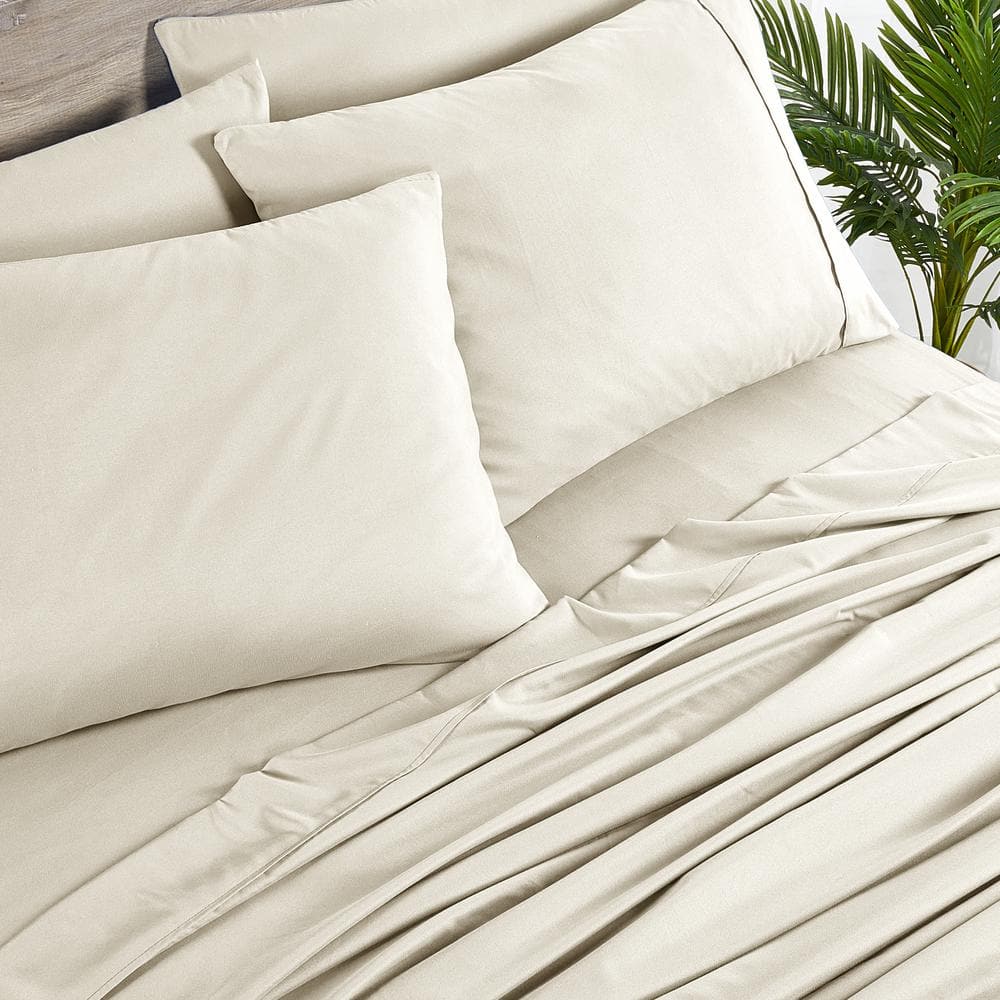 Cream Organic Cotton Bamboo Twin XL Percale Sheet Set