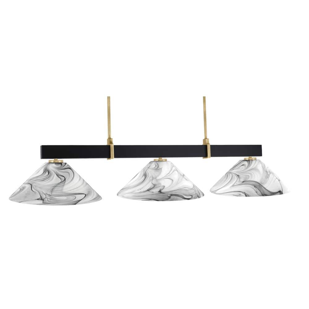 Balmore 3-Light Matte Black and New Age Brass Billiard Light with 16 in. On