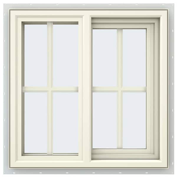JELD-WEN 23.5 in. x 23.5 in. V-4500 Series Cream Painted Vinyl Right-Handed Sliding Window with Colonial Grids/Grilles