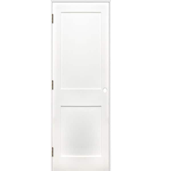 Pacific Entries 24 in. x 80 in. Shaker 2-Panel Solid Core Primed Pine Reversible Single Prehung Interior Door with Satin Nickel Hinges