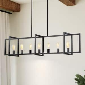 Mason 7-Light Black Farmhouse Kitchen Island Pendant Light with Upward Light Base