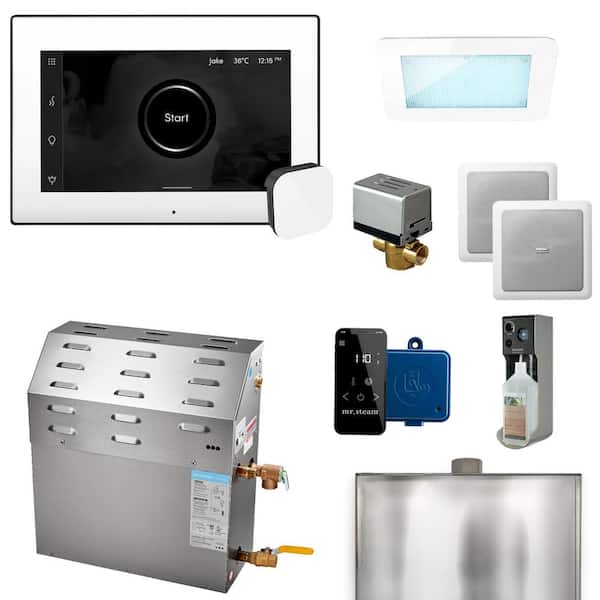 Mr. Steam Super (XDream) 10000-Watt Steam Generator with iSteamX Control and Aroma Glass Steamhead in White Matte Black