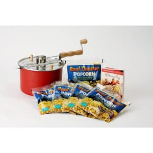 6-Piece Aluminum Red Stovetop Popcorn Set with Real Theater All-Inclusive Popping Kit (5-Pack)