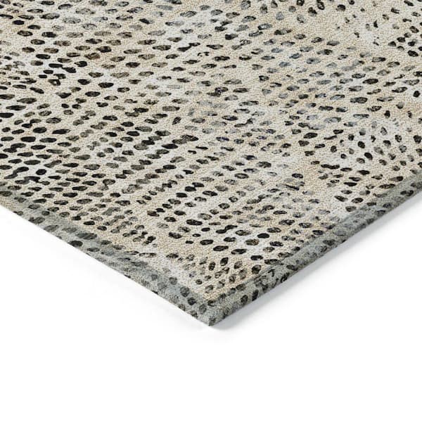 Beige, Ivory, Black 9 ft. x 12 ft. Woven Geometric Polyester Rectangle Indoor / Outdoor Area Rug