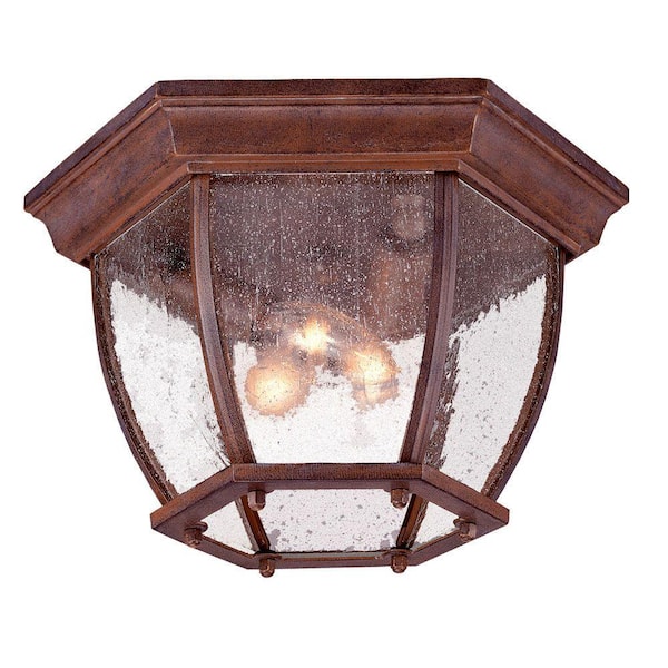 Flushmount Collection Ceiling-Mount 3-Light Burled Walnut Outdoor Light Fixture