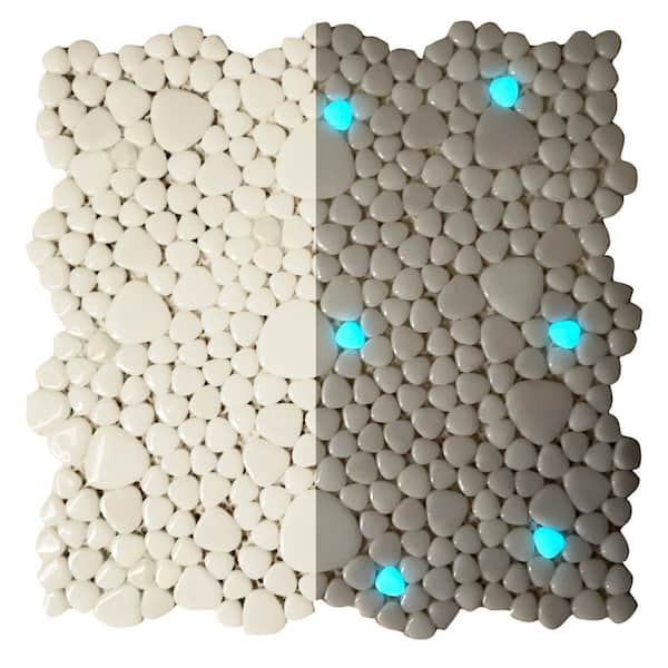 Glass Tile LOVE White Hot 12 in. X 12 in. White Pebble Glossy Glass Mosaic Tile for Wall and Floor (10.76 sq. ft./case)