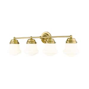 Vaughn 31.5 in. 4-Light Luxe Gold Vanity-Light with Matte Opal Glass Shade with No Bulbs Included