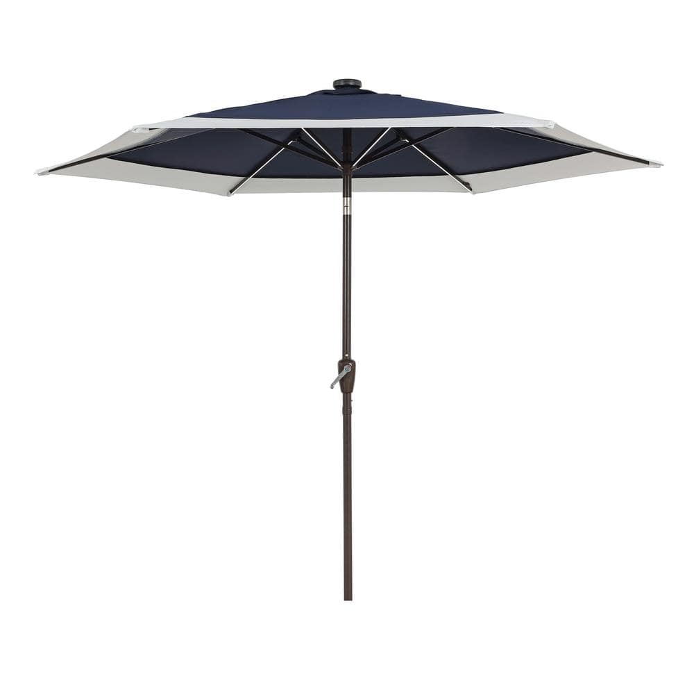 Spencer 9 ft. Coral Pink and White Solar LED Market Patio Umbrella with Aluminum Frame