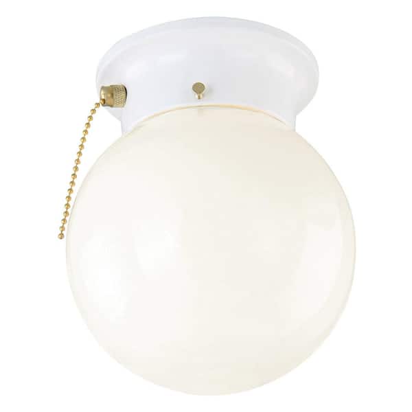 Design House 1-Light White Ceiling Light with Opal Glass with Pull Chain  510040 - The Home Depot