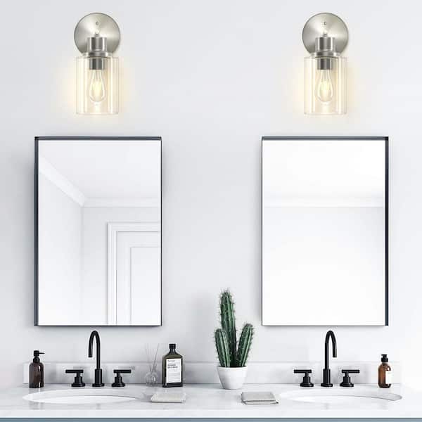 3.85 in. Brushed Nickel Vanity Light with Clear Glass Shade Wall Fixture for Bathroom Mirror, Bulb Not Included