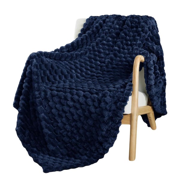 Modern Extra Large Soft Fleece Navy Blue Throw Blanket for Couch, Fuzzy Cozy Lightweight for All Season