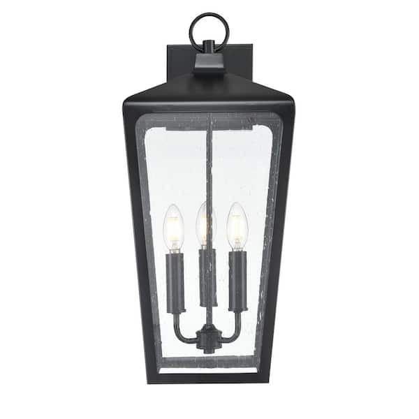 Millennium Lighting Brooks 3-Light 10.25 in. Wide Powder Coated Black Outdoor Wall Lantern with Clear Seeded Glass