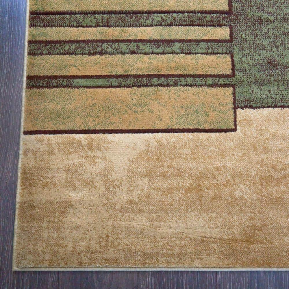 Abstract Brown and Green Geometric Synthetic 5' x 7' Area Rug