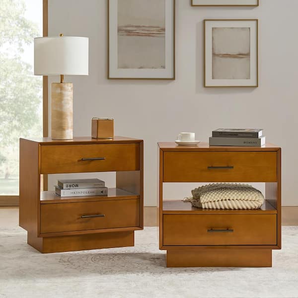 Zaida Acorn 24 in. W Mid-century Modern 3-Drawer Nightstand with Built-In Outlets (Set of 2)
