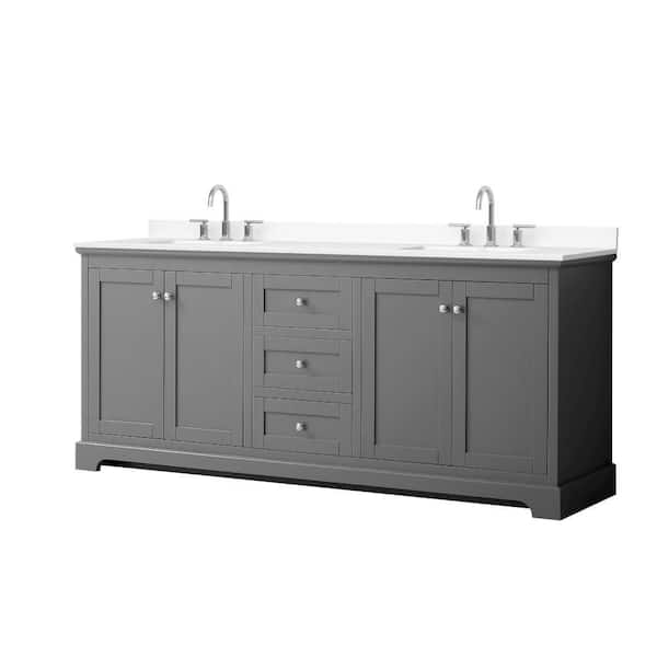 Avery 80 in. Double Freestanding Dark Gray Bath Vanity with White Cultured Marble Top