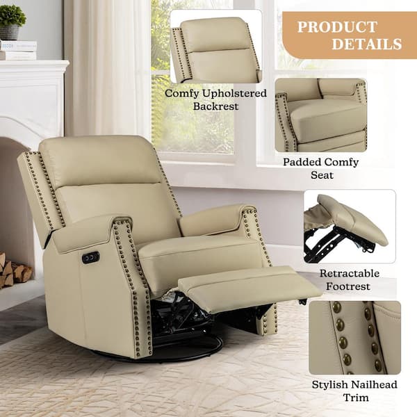 JAYDEN CREATION Joseph Beige Genuine Leather Swivel Rocking Manual Recliner  with Straight Tufted Back Cushion and Curved Mood Arms RCCZ0827-BGE - The  Home Depot