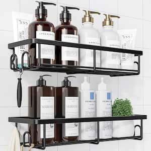 Shower Caddy Organizer with Hooks Stainless Steel Shower Shelves for Bathroom in Black (2-Pack)