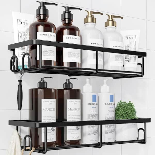 Aoibox Shower Caddy Organizer with Hooks Stainless Steel Shower Shelves for Bathroom in Black (2-Pack)