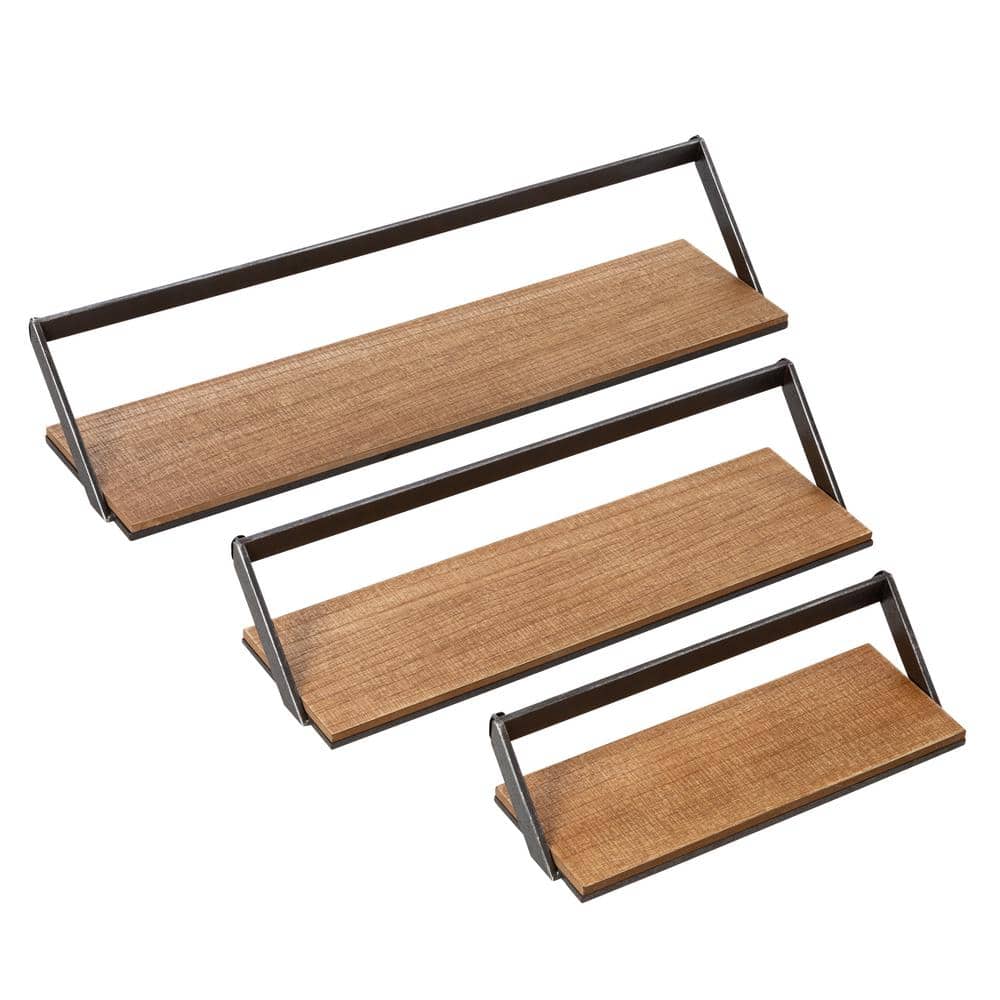 Black/Rustic Steel Floating Wall Shelves (Set of 3)