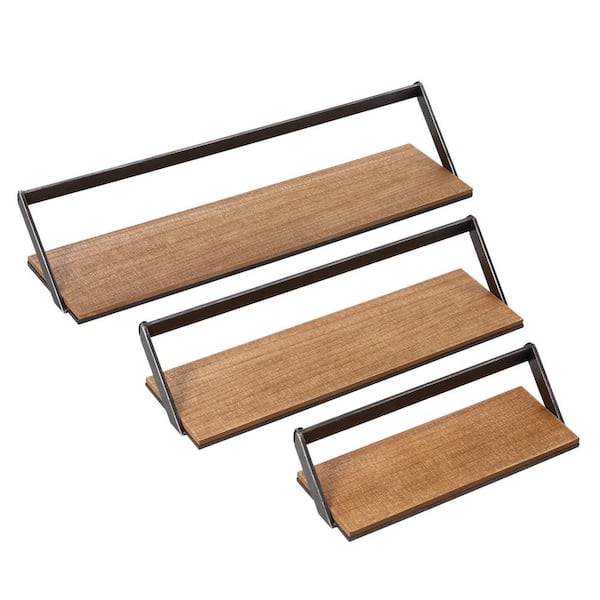 Honey-Can-Do Black/Rustic Steel Floating Wall Shelves (Set of 3)
