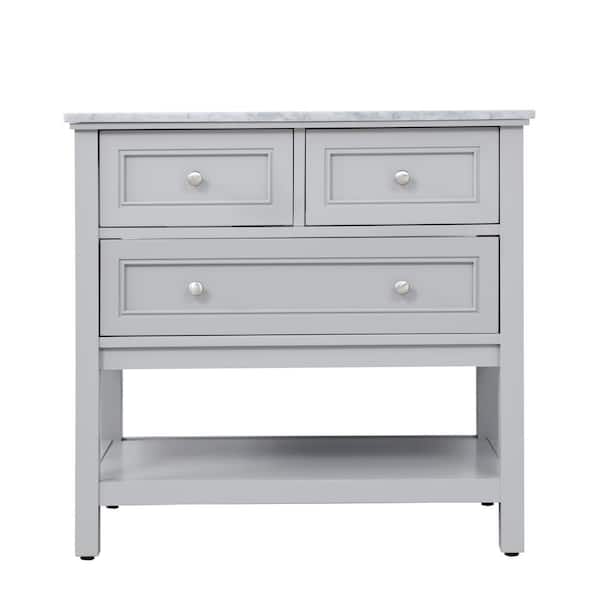 Unbranded Simply Living 36 in. W x 22 in. D x 33.75 in. H Bath Vanity in Grey with Carrara White Marble Top
