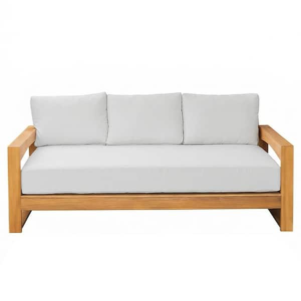 Palou Teak Wood Outdoor Loveseat with Off-White Cushion