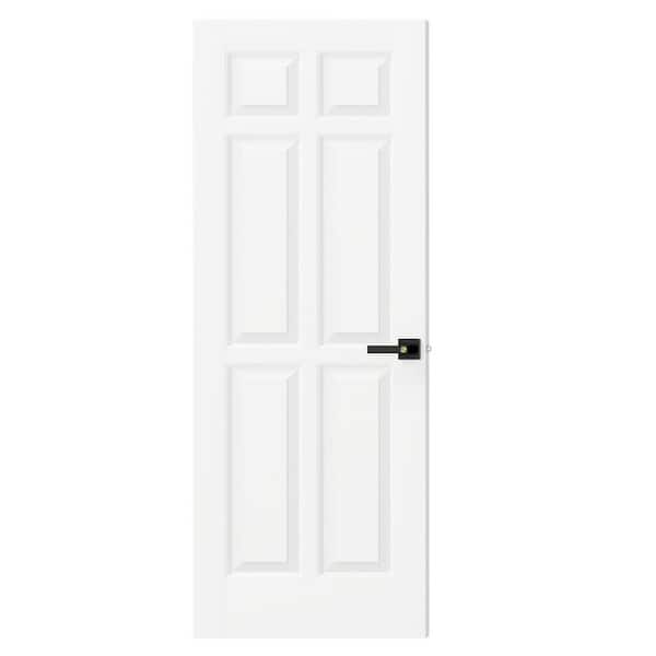30 in. x 80 in. MDF, Composite, Pre-assembled, Primed, White, 6 Panel Interior Door Slab With Black Lever Handle