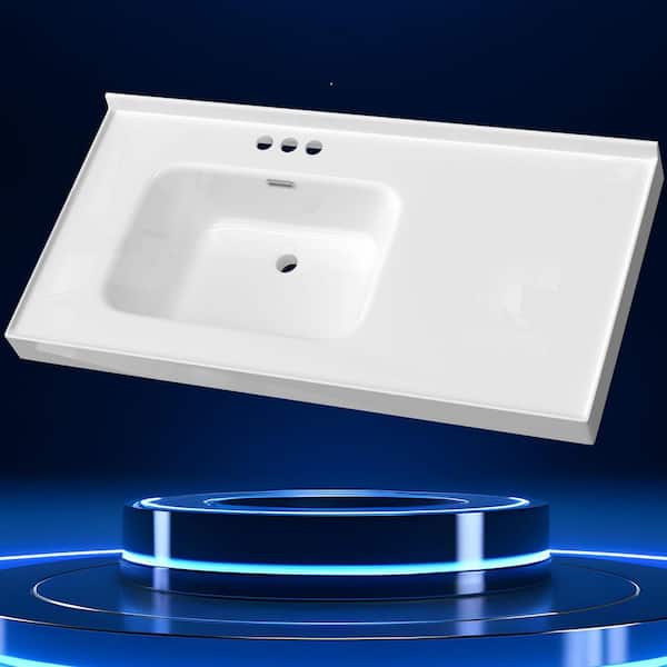 Xoe 43 in. W x 22 in. D Solid Surface White Rectangular Single Sink Bath Vanity Top with Backsplash Basin 3-Faucet Holes