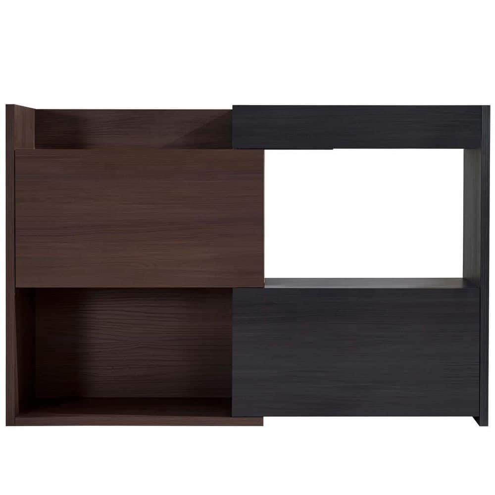 39 in. H x 58 in. W Dark Walnut Wood Shoe Storage Cabinet Extendable and Ro