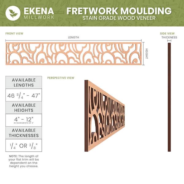 Ekena Millwork Crosby Fretwork 0.25 in. D x 46.625 in. W x 8 in. L Alder Wood Panel Moulding