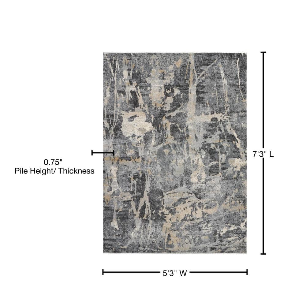 Elysian Abstract Gray Synthetic 5' x 7' Stain-Resistant Rug