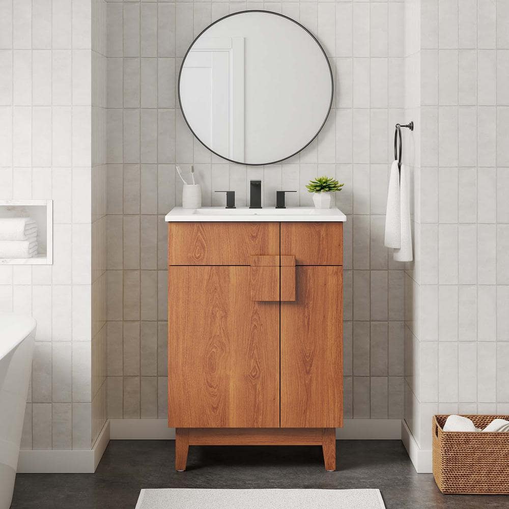 Miles 24" Walnut Bathroom Vanity Cabinet with Asymmetrical Doors