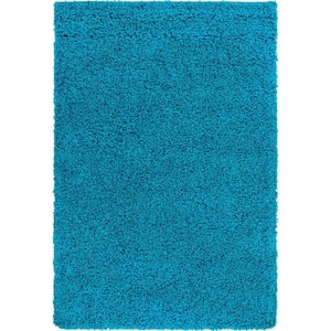 Solid Shag Turquoise 4 ft. x 4 ft. Area Rug