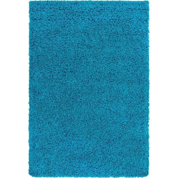 Unique Loom Solid Shag Turquoise 4 ft. x 4 ft. Area Rug