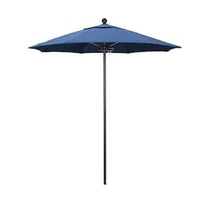 7.5 ft. Bronze Aluminum Commercial Market Patio Umbrella with Fiberglass Ribs and Push Lift in Frost Blue Olefin