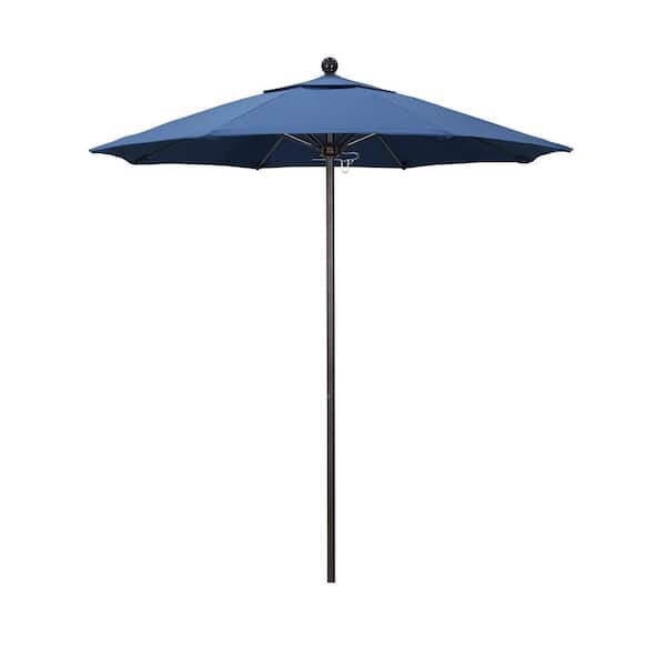 California Umbrella 7.5 ft. Bronze Aluminum Commercial Market Patio Umbrella with Fiberglass Ribs and Push Lift in Frost Blue Olefin
