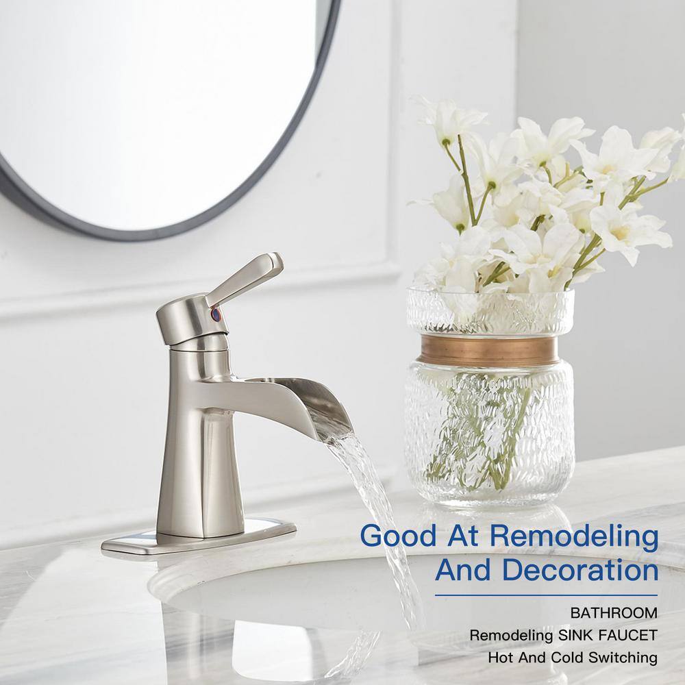 Elegant Brushed Nickel Waterfall Single-Handle Bathroom Faucet