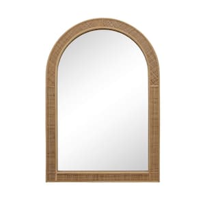 25.5 in. W. x 37.4 in. H Arch Rattan Framed Light Brown Wall Mirror