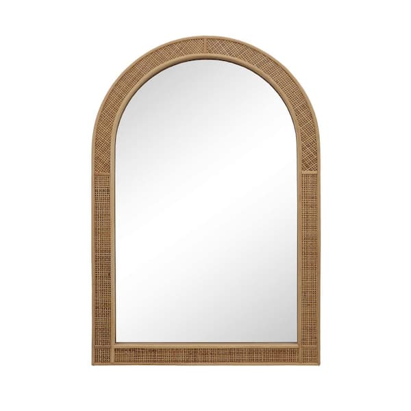 PARISLOFT 25.5 in. W. x 37.4 in. H Arch Rattan Framed Light Brown Wall Mirror