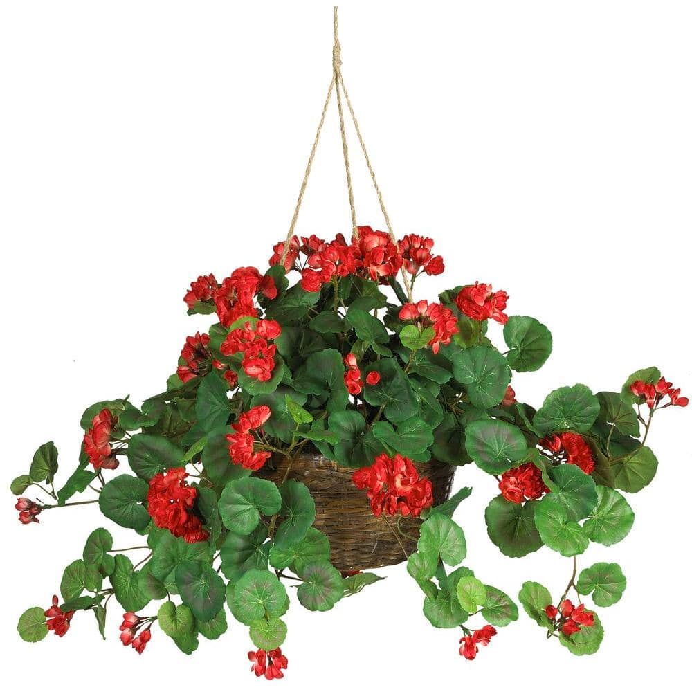 Nearly Natural 24 In Geranium Silk Hanging Basket 6609 Rd The Home Depot