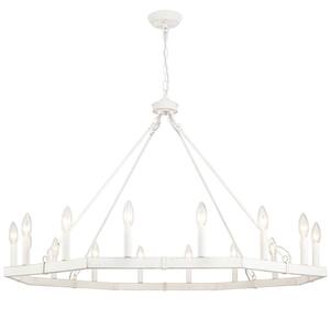 43 in. 16-Light Distressed White Large Modern Farmhouse Candle Wagon Wheel Chandelier for Living Room