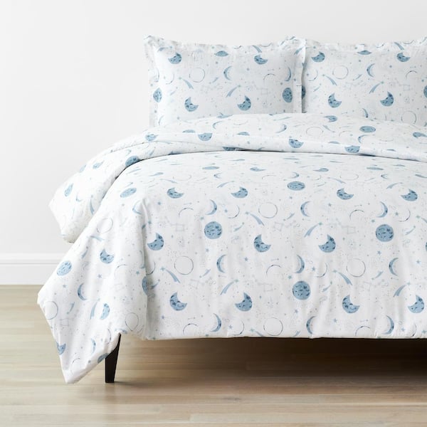 Company Kids by The Company Store Company Kids Night Sky Blue Multi Twin Organic Cotton Percale Duvet Cover Set