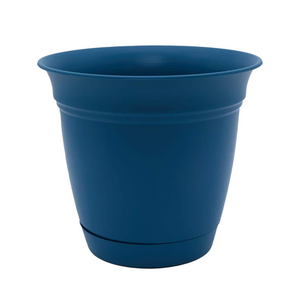 Belle 8 in. dia. Peacock Blue Plastic Planter with Attached Saucer  ECA08000DD3 - The Home Depot
