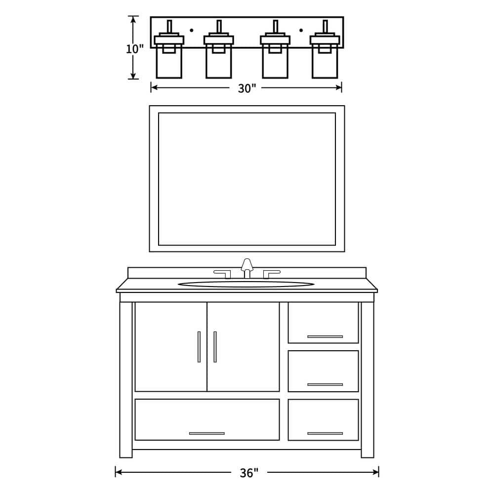 Black 4-Light Dimmable Cylinder Vanity Light with Glass Shades