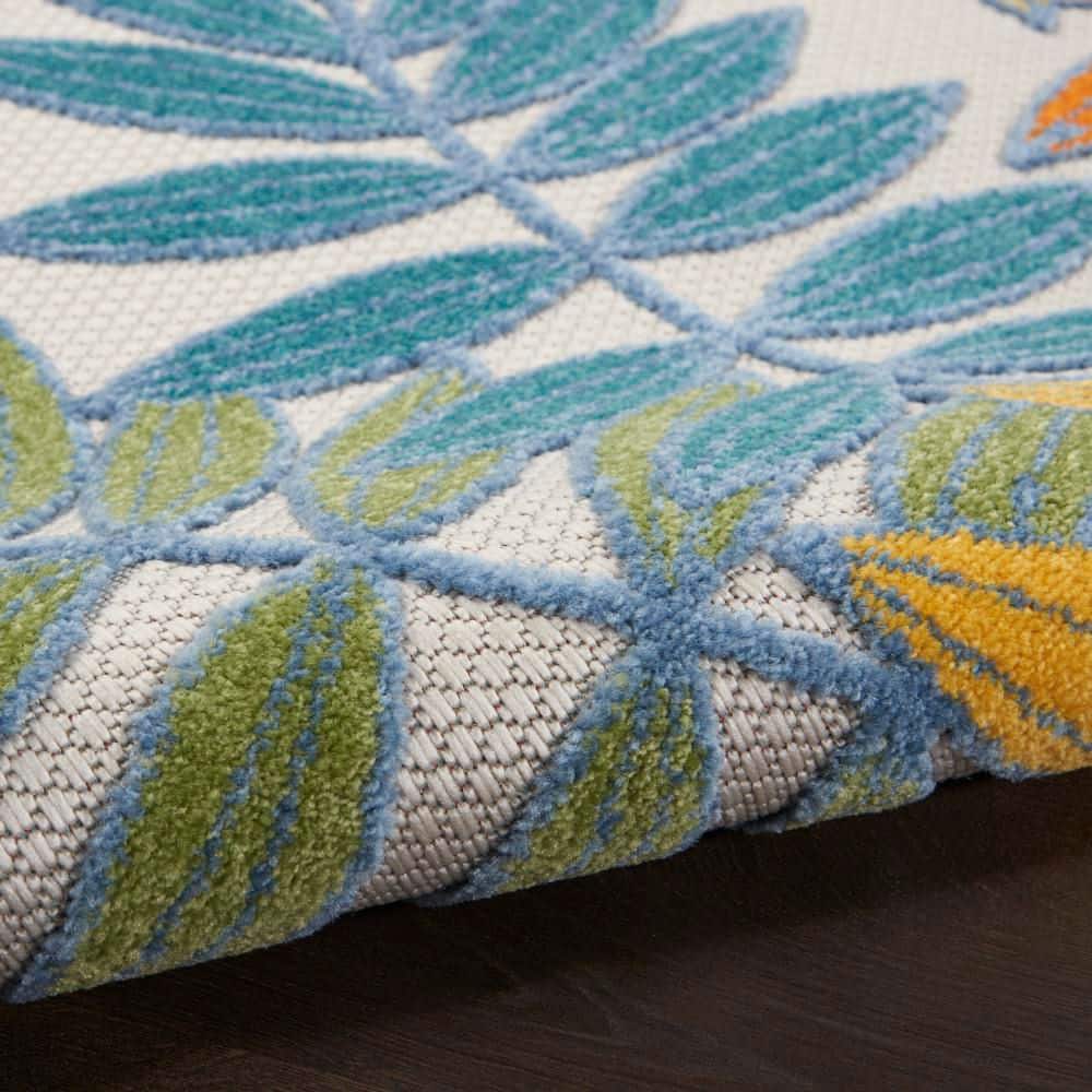 Ivory and Multicolor Floral Synthetic Runner Rug 2' x 6'