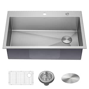 Loften Undermount/Drop-In Stainless Steel 33 in. 1-Hole Single Bowl Kitchen Sink
