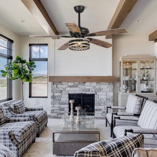 Toronto 52 in. Farmhouse Indoor 5-Blade Black Ceiling Fan with Light Kit and Remote Control