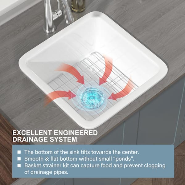 HOMLYLINK White Fireclay Kitchen Sink 18 in. Drop-in