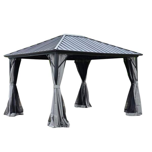 ALEKO 12 ft. x 10 ft. Black Aluminum Hardtop Gazebo with Mosquito Net