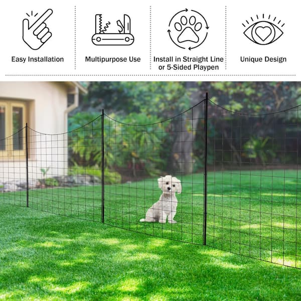 39 in. Tall No Dig Steel Garden Fence Or Outdoor Dog Fencing, Black